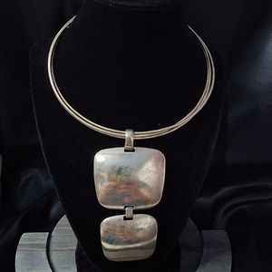 Goldtone Collar Necklace with Geometric Pendant, Egyptian?